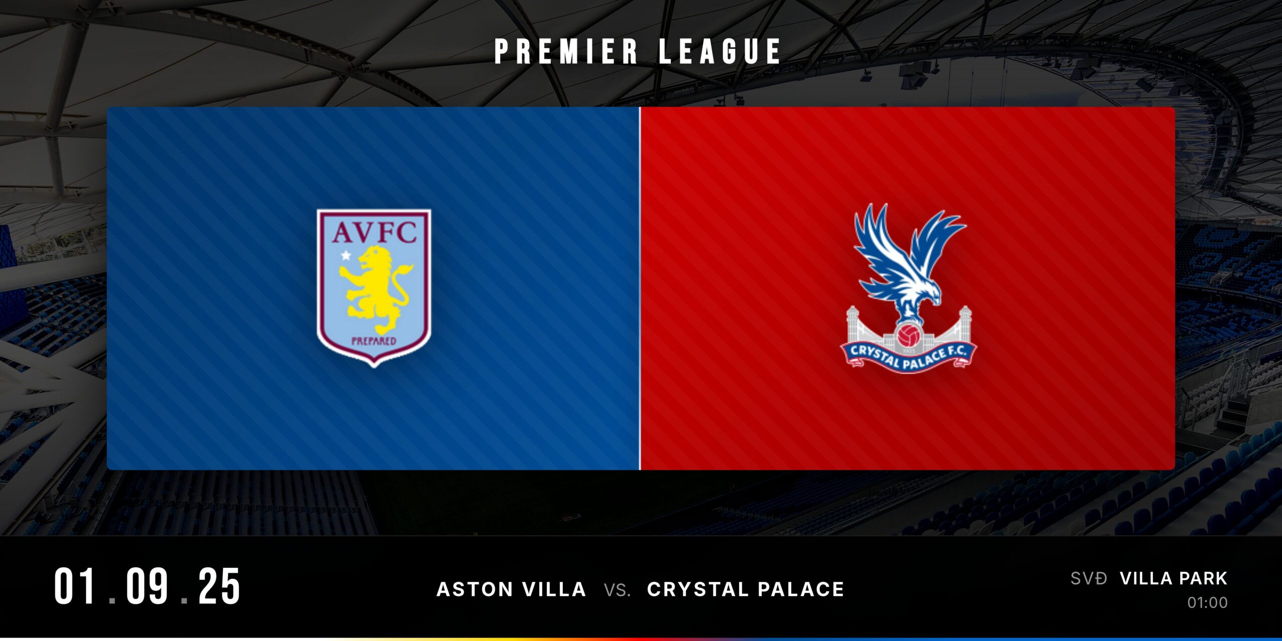 Matchday banner Aston Villa vs Crystal Palace Premier League 2025