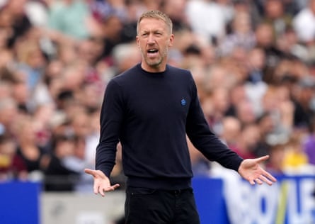 Graham Potter looks puzzled with his hands out