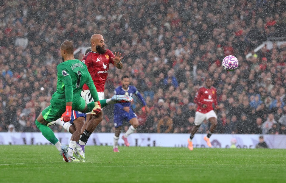 Sanchez was shown a straight red card for this foul on  Mbeumo