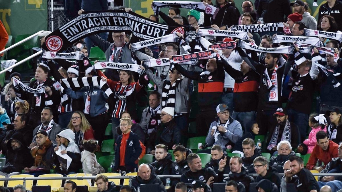CĐV Eintracht Frankfurt với băng rôn và khăn cổ động, Bundesliga 2025