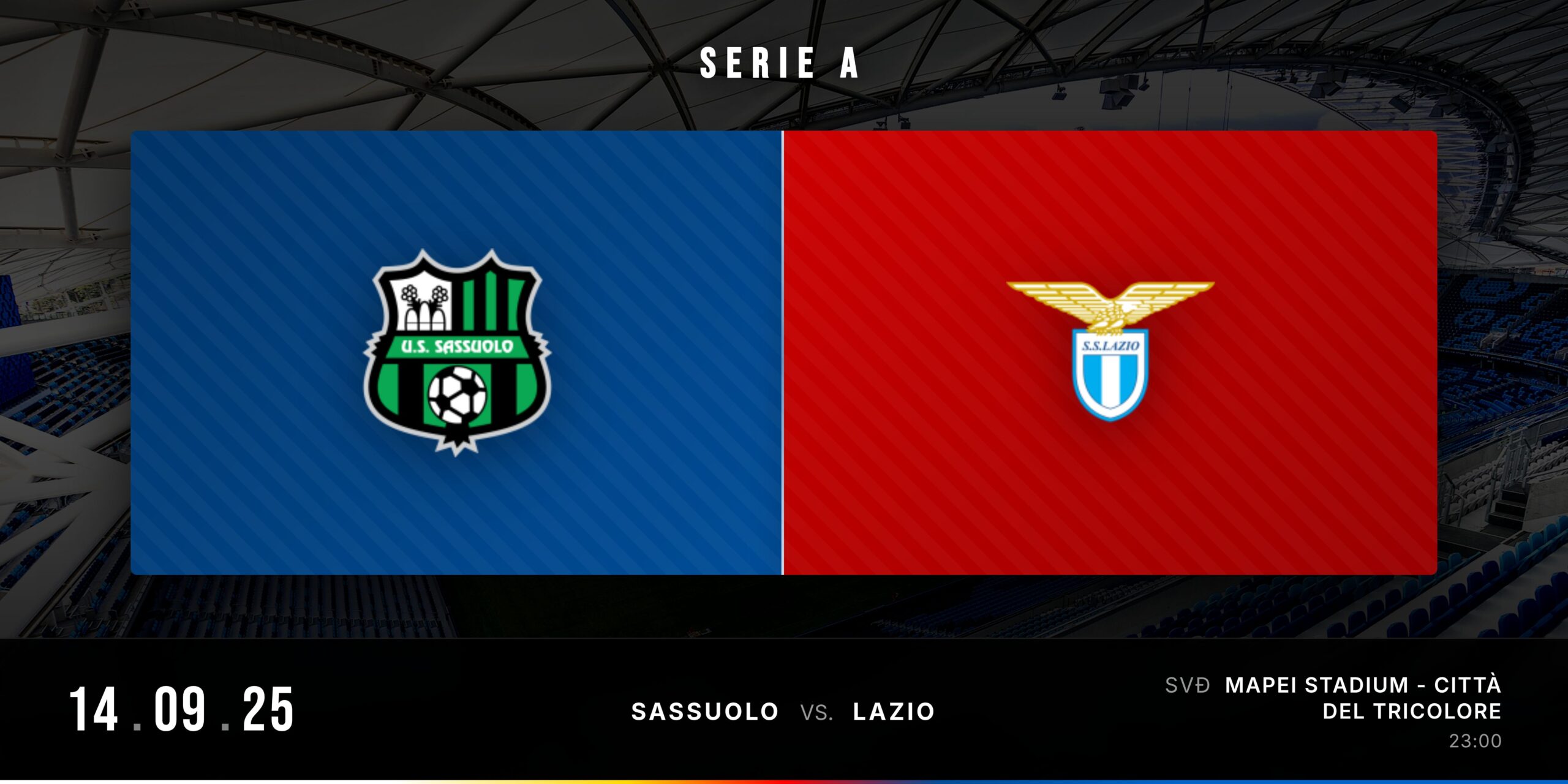 Banner trận đấu Sassuolo vs Lazio Serie A 2025