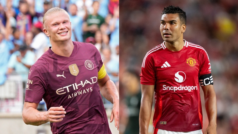 Erling Haaland (Manchester City) và Casemiro (Manchester United) đối đầu trong trận derby Manchester, mùa giải Premier League 2025